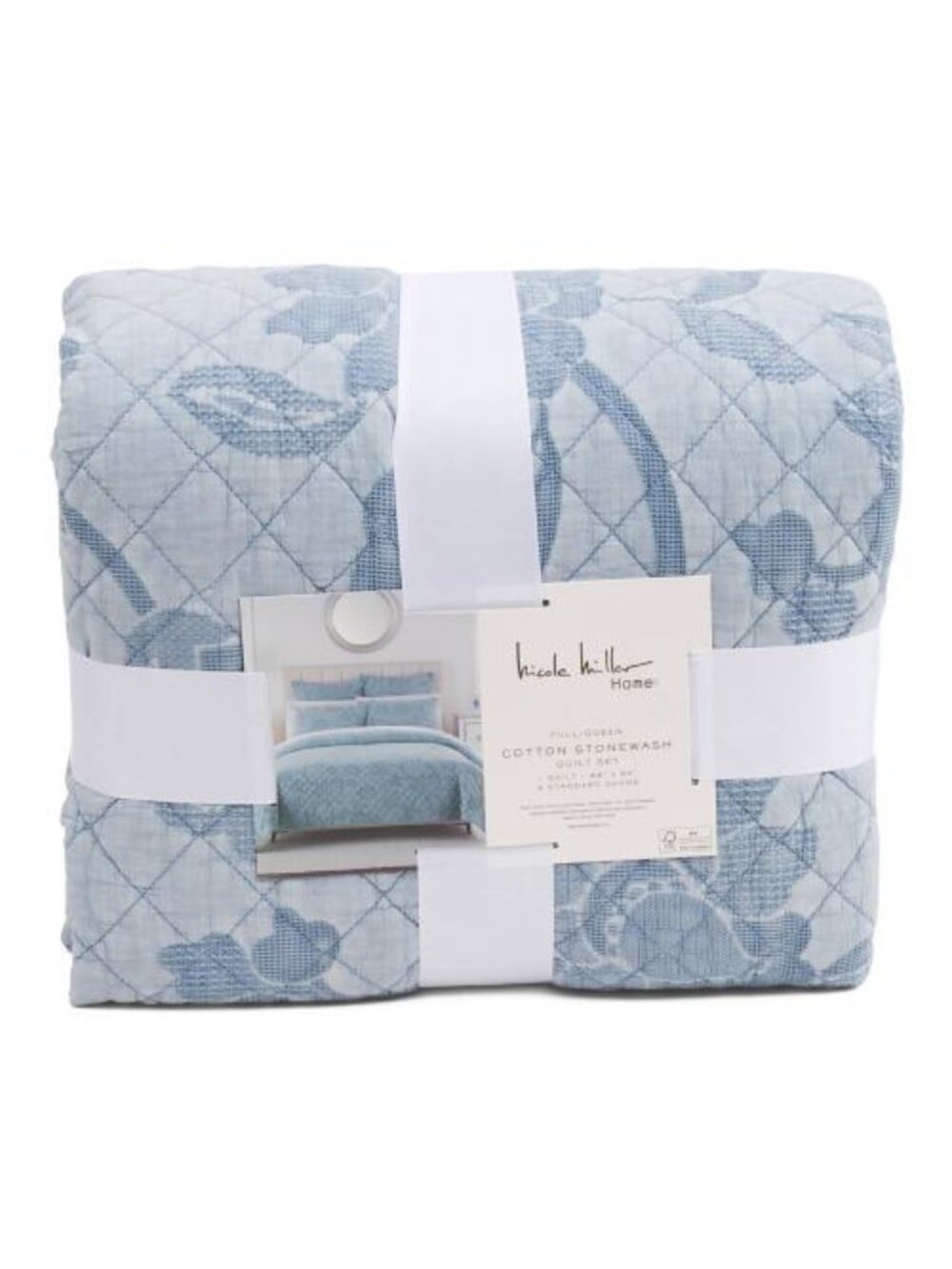 NWT NICOLE MILLER HOME Cotton Waffle Floral Quilt Set- Twin